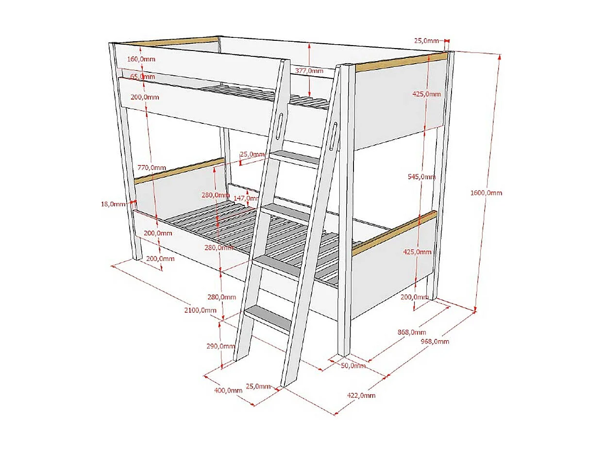 Weißes Etagenbett aus Kiefer Massivholz Skandi Design