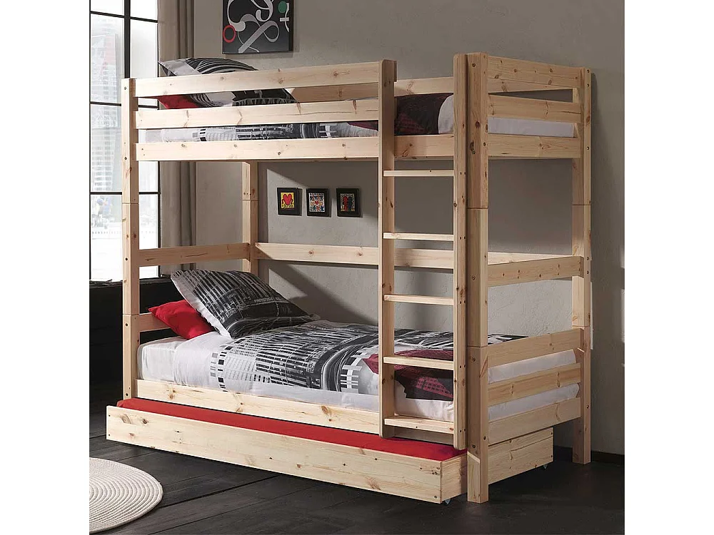 Hochbett aus Kiefer Massivholz einem Ausziehbett