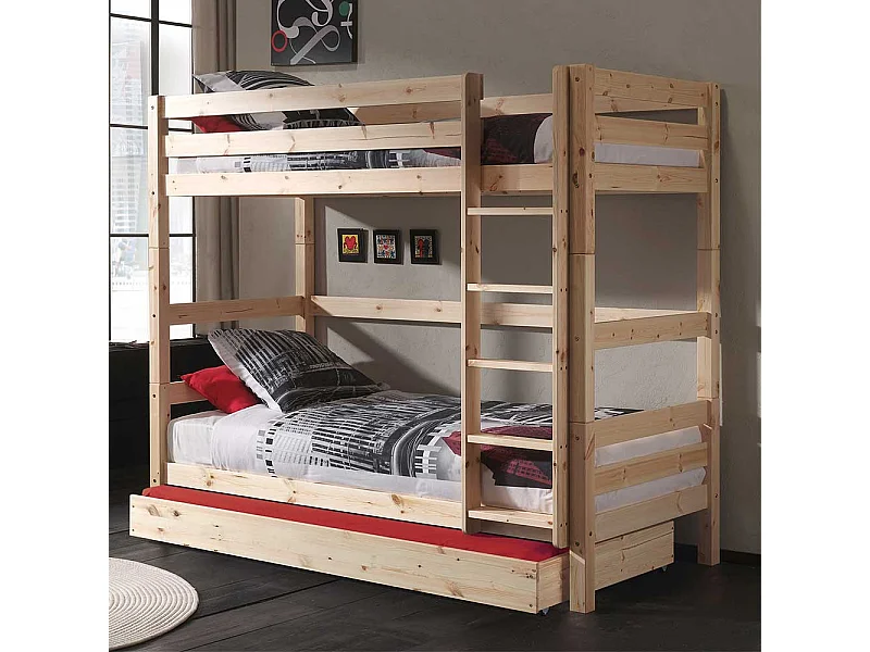 Hochbett aus Kiefer Massivholz einem Ausziehbett