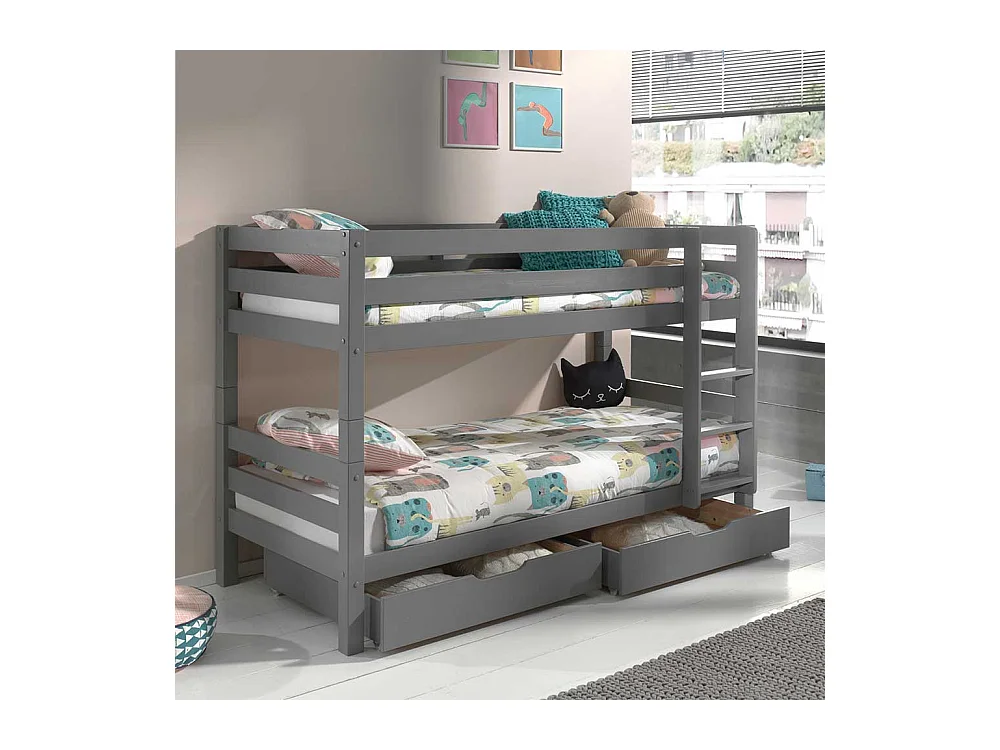 Kinder Etagenbett in Grau Kiefer Massivholz