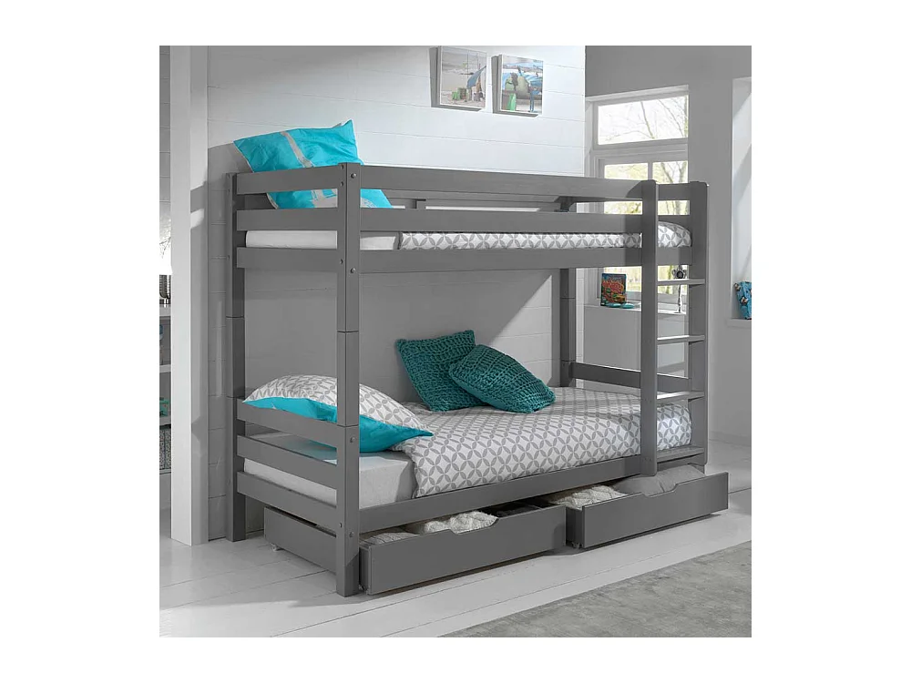 Kinder Etagenbett in Grau Kiefer Massivholz