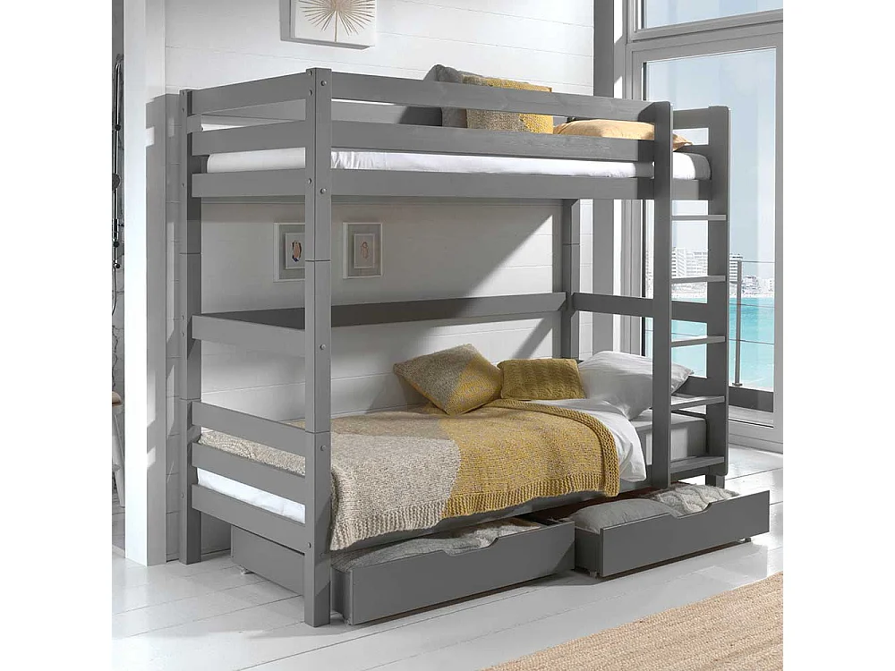 Kinder Etagenbett in Grau Kiefer Massivholz