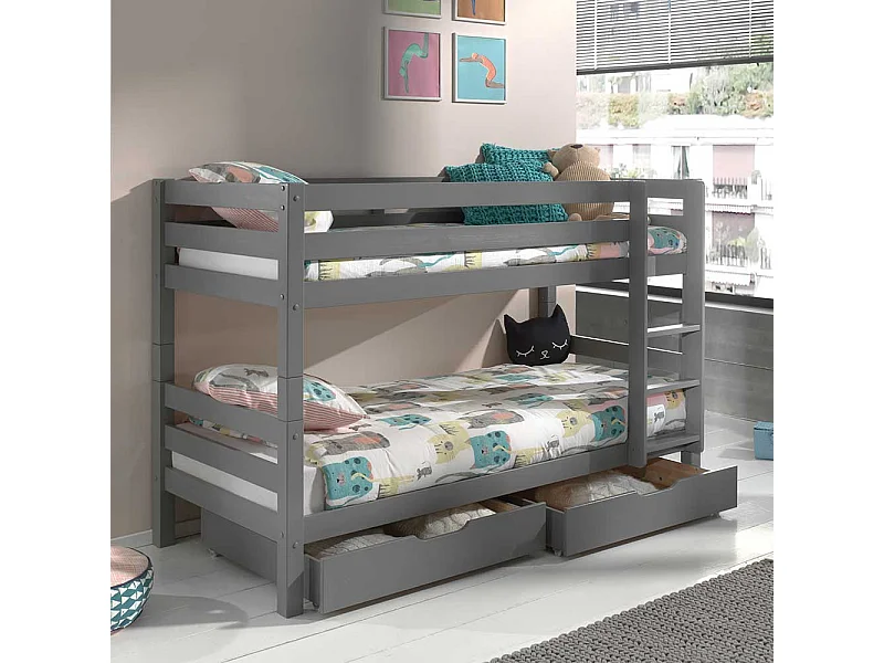 Kinder Etagenbett in Grau Kiefer Massivholz