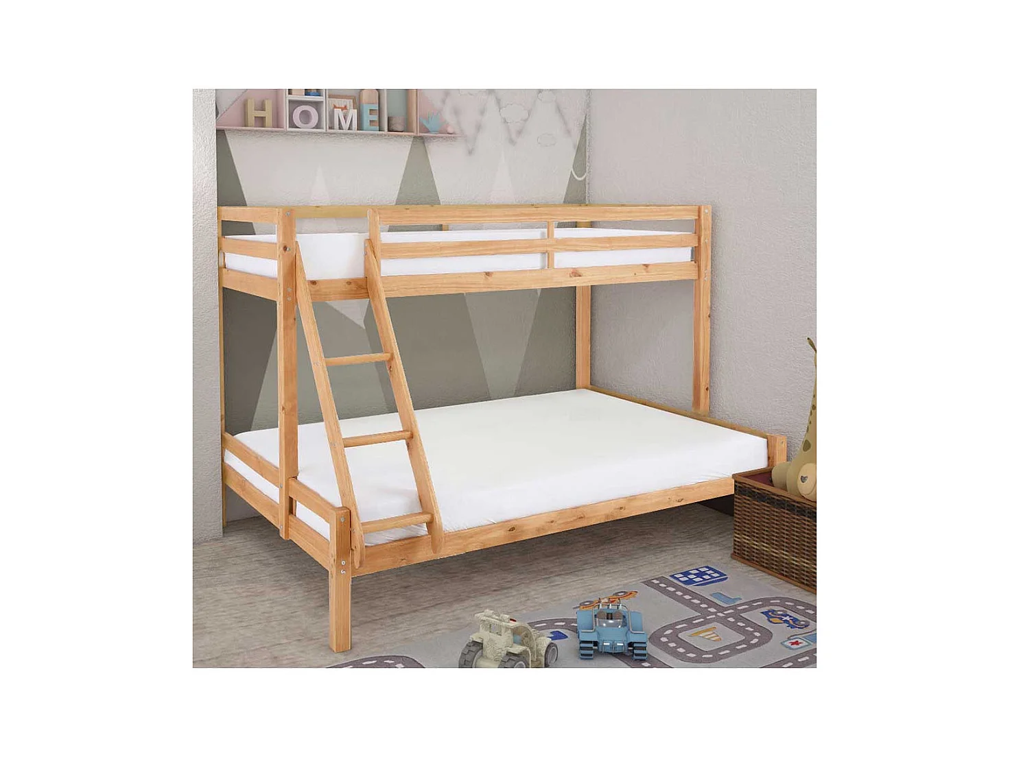 Kinderzimmer Stockbett aus Kiefer Massivholz 142 cm hoch