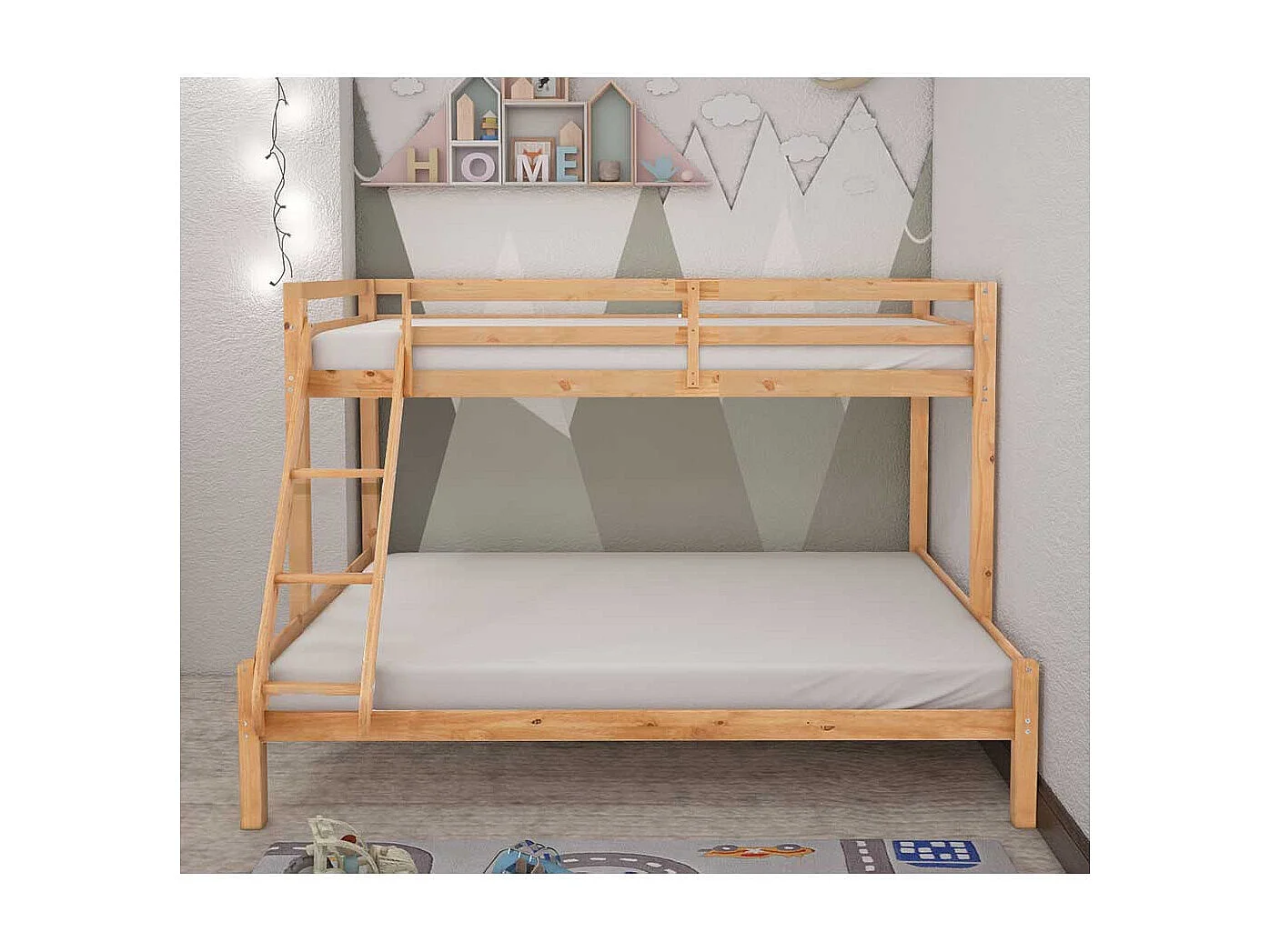 Kinderzimmer Stockbett aus Kiefer Massivholz 142 cm hoch