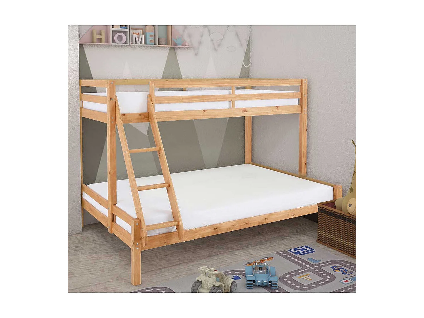 Kinderzimmer Stockbett aus Kiefer Massivholz 142 cm hoch