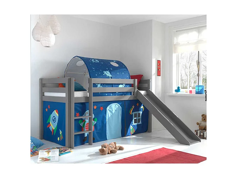 Jungen Spielhochbett in Grau und Blau Rutsche