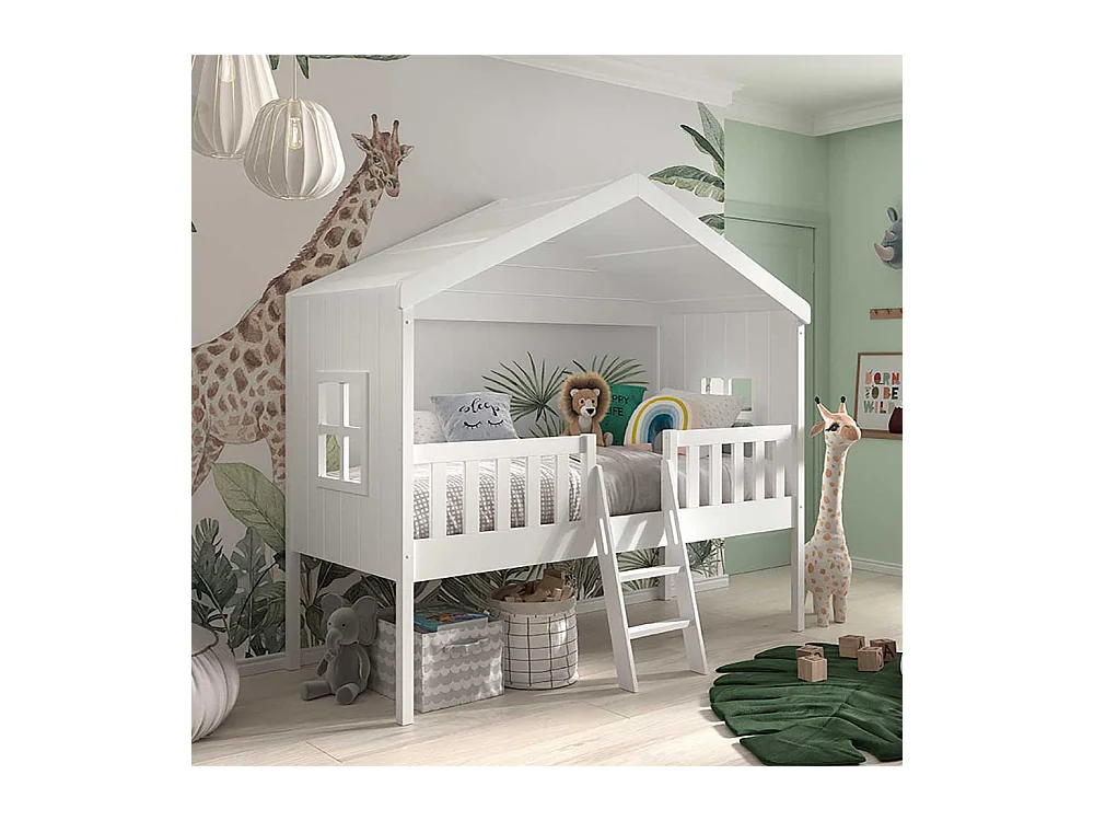Kinder Hausbett weiß Skandi inklusive Leiter 202 cm hoch