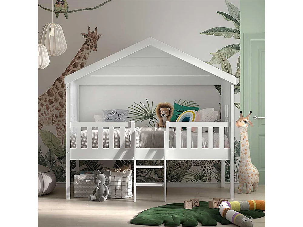 Kinder Hausbett weiß Skandi inklusive Leiter 202 cm hoch