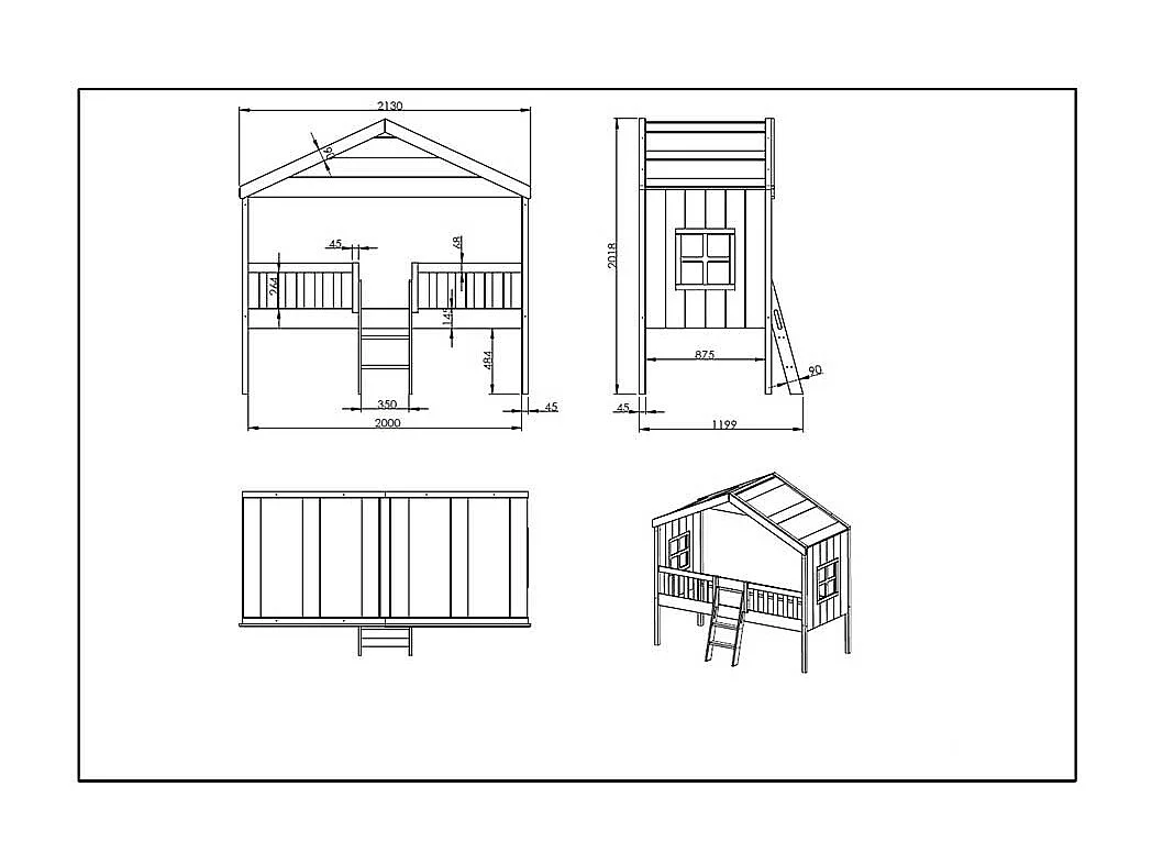 Kinder Hausbett weiß Skandi inklusive Leiter 202 cm hoch