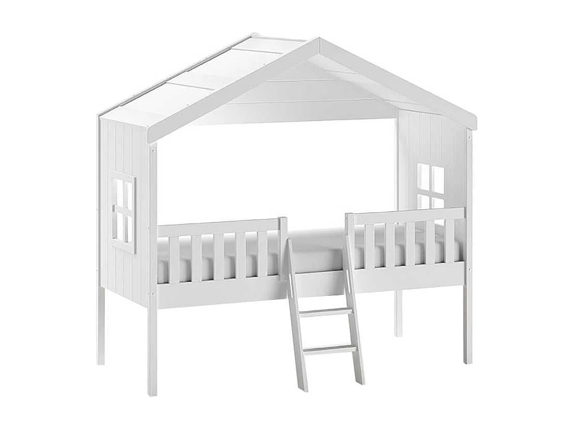 Kinder Hausbett weiß Skandi inklusive Leiter 202 cm hoch