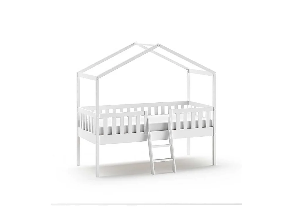 Kinderzimmer Bett halbhoch Haus in Weiß Leiter