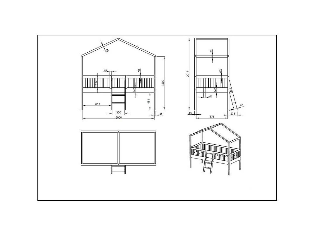 Kinderzimmer Bett halbhoch Haus in Weiß Leiter