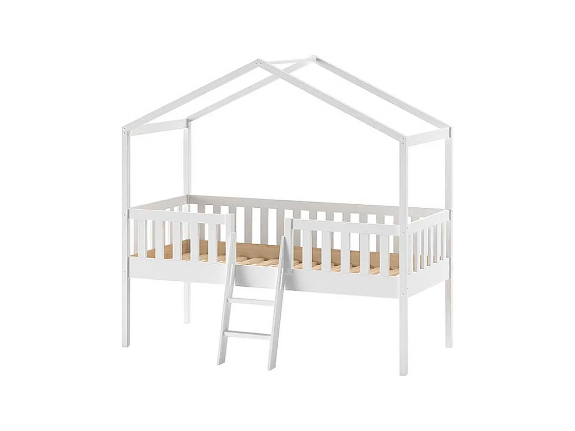 Kinderzimmer Bett halbhoch Haus in Weiß Leiter