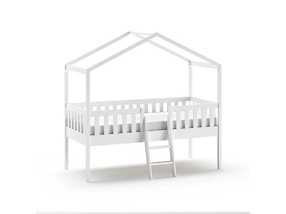 Kinderzimmer Bett halbhoch Haus in Weiß Leiter