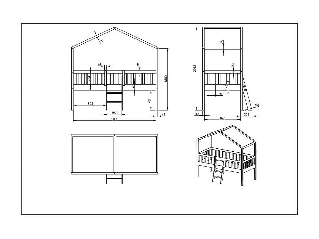 Kinderzimmer Bett halbhoch Haus in Weiß Leiter