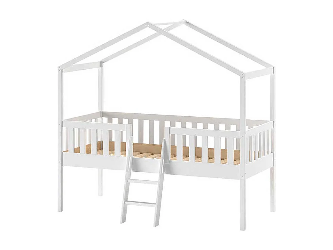 Kinderzimmer Bett halbhoch Haus in Weiß Leiter