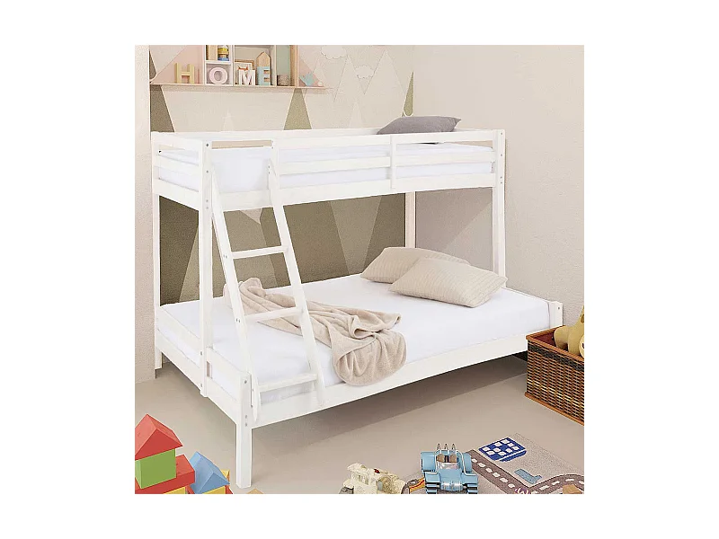 Kinderdoppelhochbett in Weiß Kiefer Massivholz