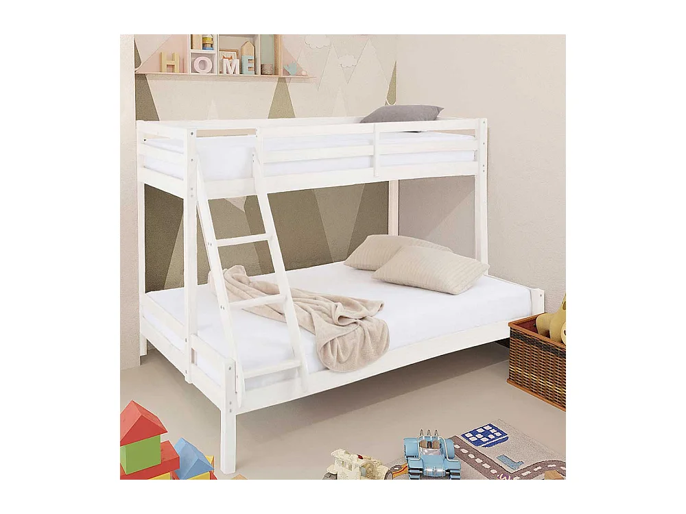 Kinderdoppelhochbett in Weiß Kiefer Massivholz