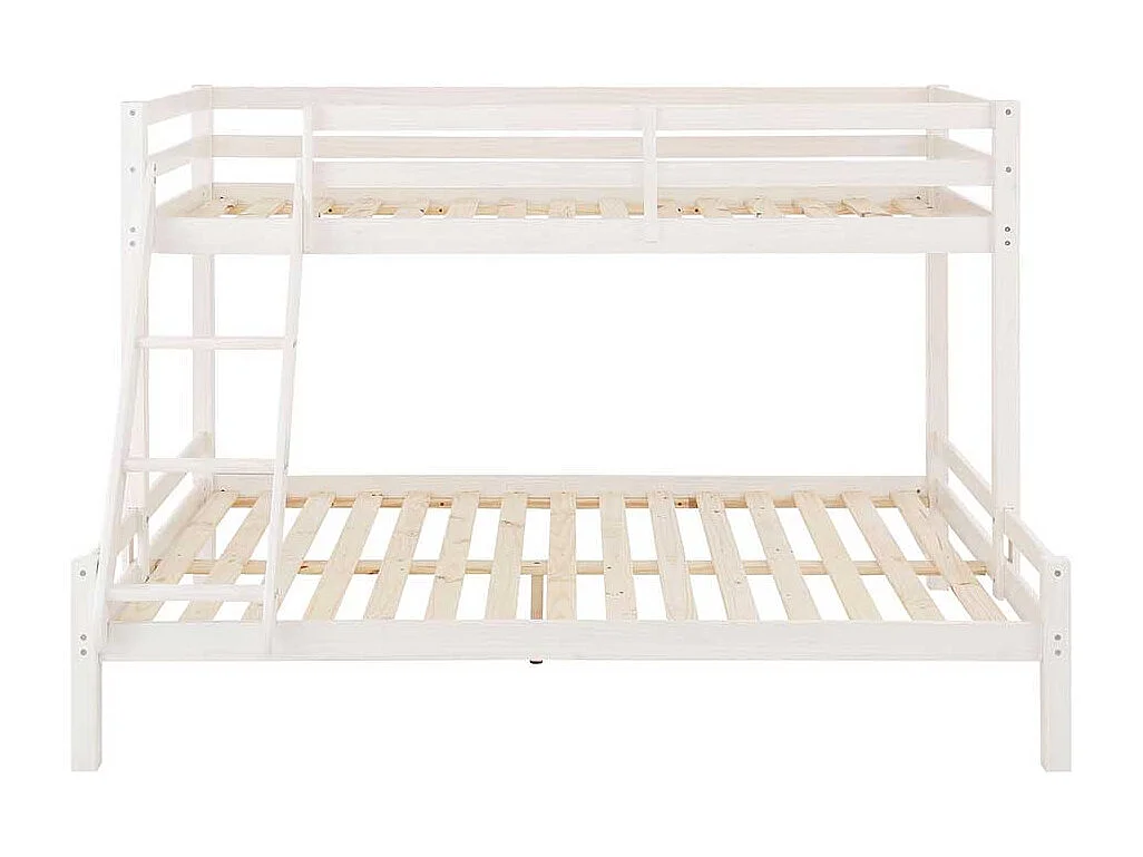 Kinderdoppelhochbett in Weiß Kiefer Massivholz