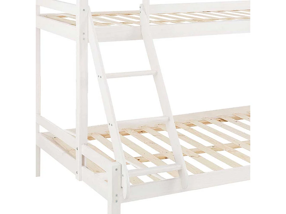 Kinderdoppelhochbett in Weiß Kiefer Massivholz