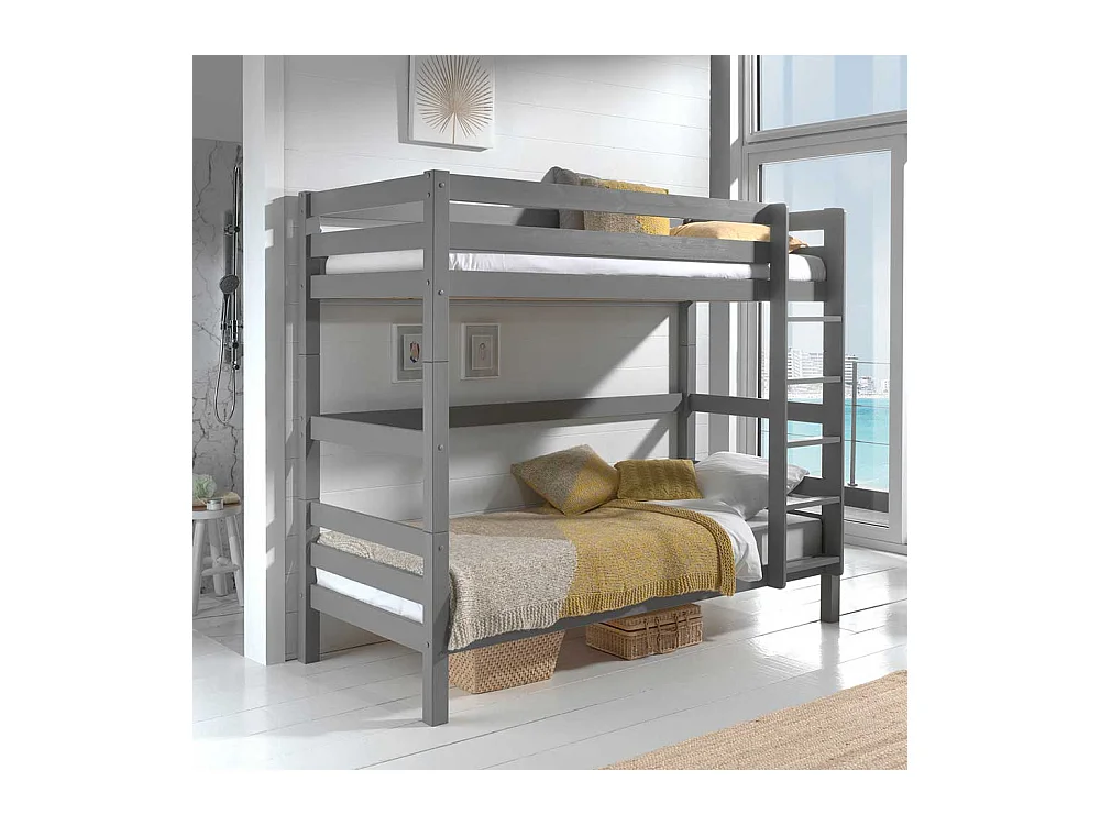 Kinderzimmer Stockbett in Grau Kiefer Massivholz