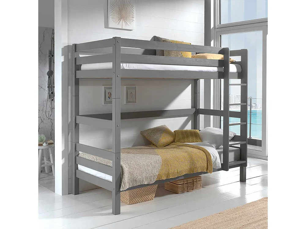 Kinderzimmer Stockbett in Grau Kiefer Massivholz