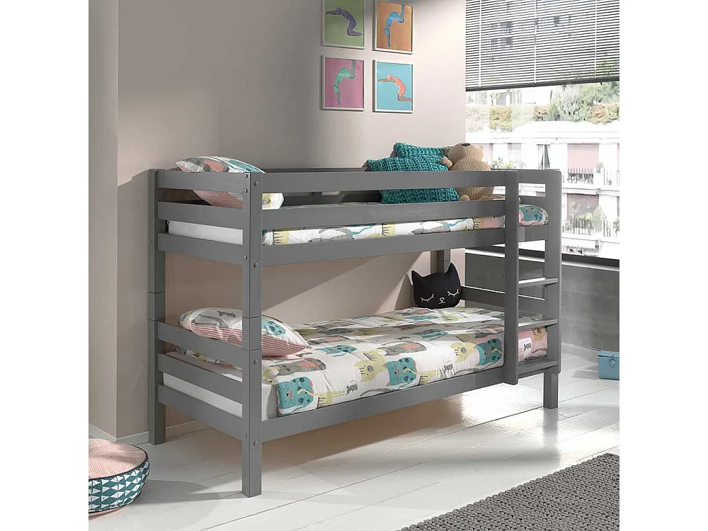 Kinderzimmer Stockbett in Grau Kiefer Massivholz