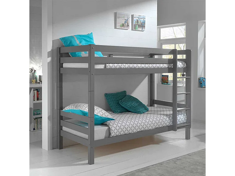 Kinderzimmer Stockbett in Grau Kiefer Massivholz