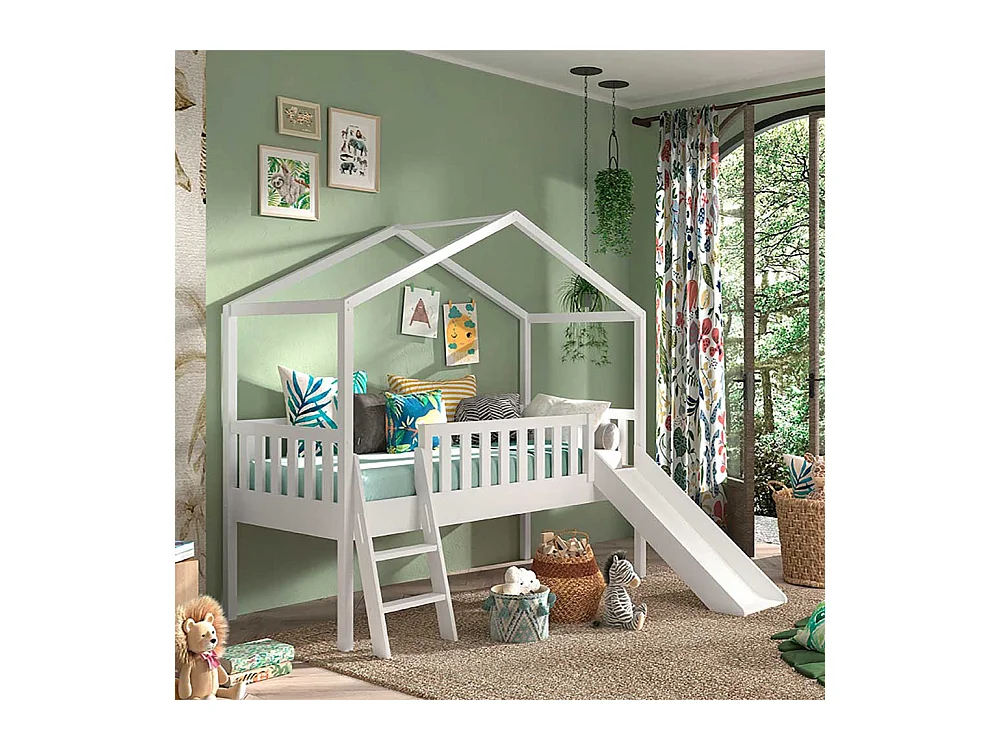 Kinderzimmerbett Haus mit Rutsche inklusive Leiter 202 cm hoch