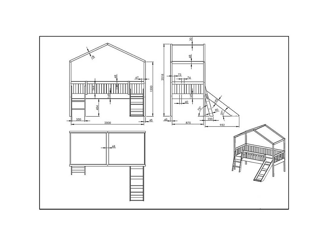 Kinderzimmerbett Haus mit Rutsche inklusive Leiter 202 cm hoch