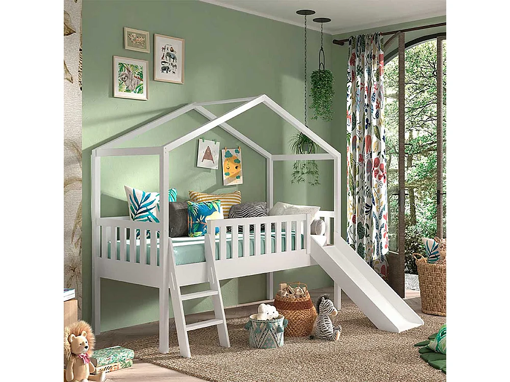 Kinderzimmerbett Haus mit Rutsche inklusive Leiter 202 cm hoch