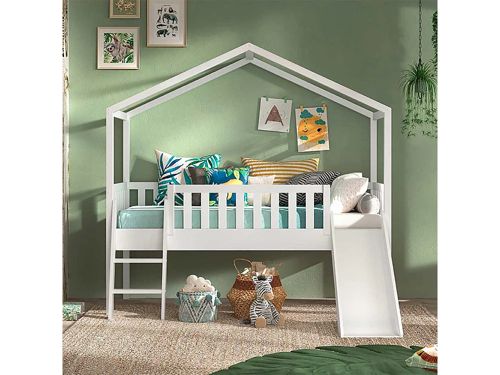 Kinderzimmerbett Haus mit Rutsche inklusive Leiter 202 cm hoch