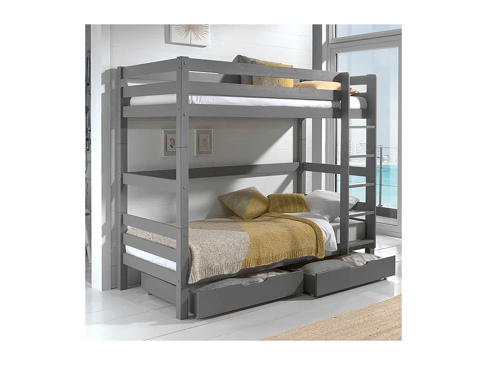 Kinder Etagenbett in Grau Kiefer Massivholz