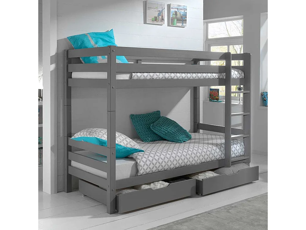 Kinder Etagenbett in Grau Kiefer Massivholz