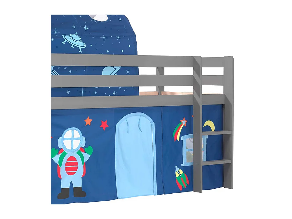 Jungs Spielhochbett in Grau und Blau Weltraum Motiv