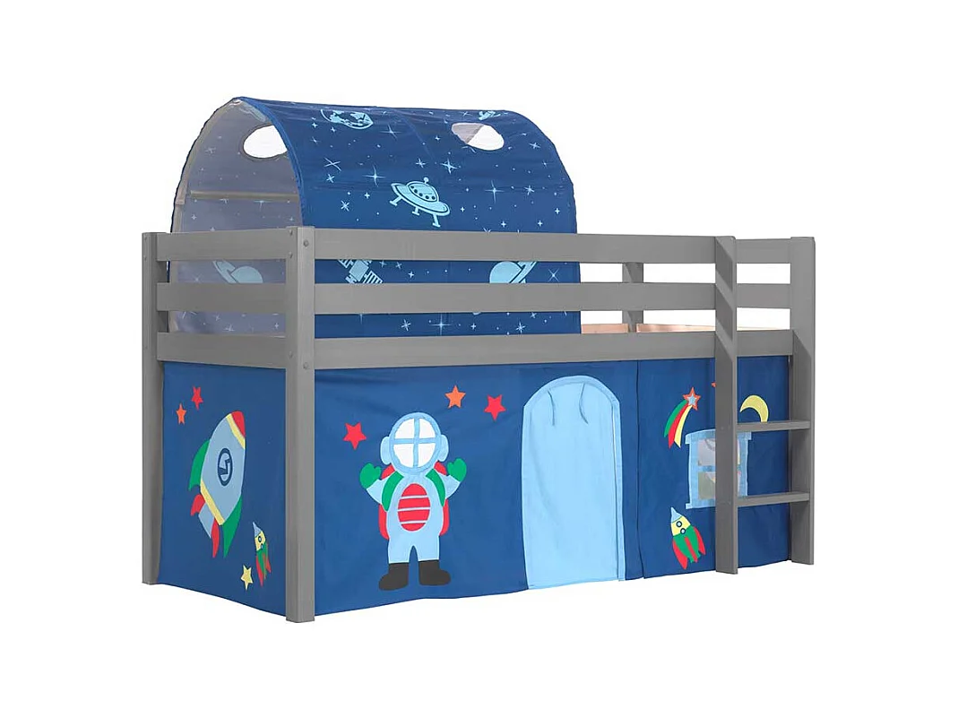 Jungs Spielhochbett in Grau und Blau Weltraum Motiv