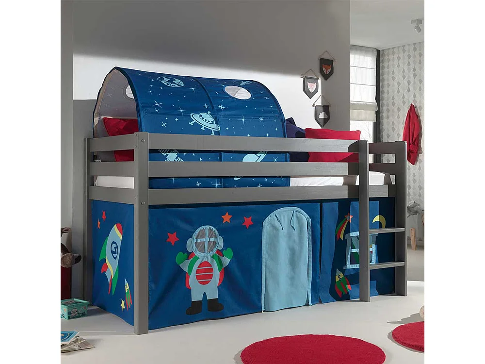 Jungs Spielhochbett in Grau und Blau Weltraum Motiv