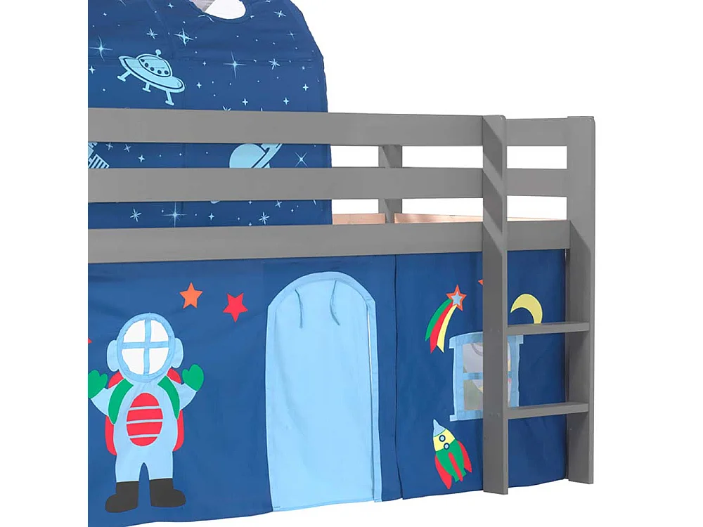 Jungs Spielhochbett in Grau und Blau Weltraum Motiv