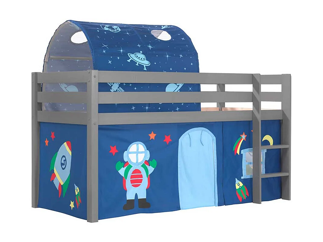 Jungs Spielhochbett in Grau und Blau Weltraum Motiv