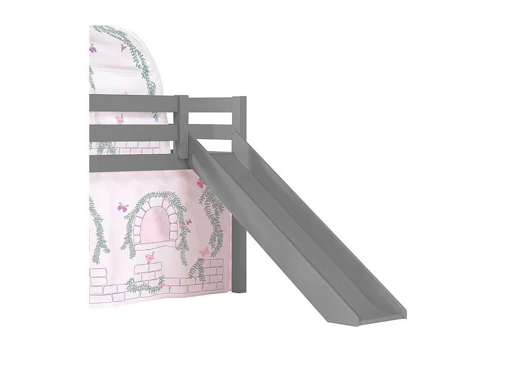 Rutschen Hochbett in Grau und Rosa Stofftunnel und Vorhang