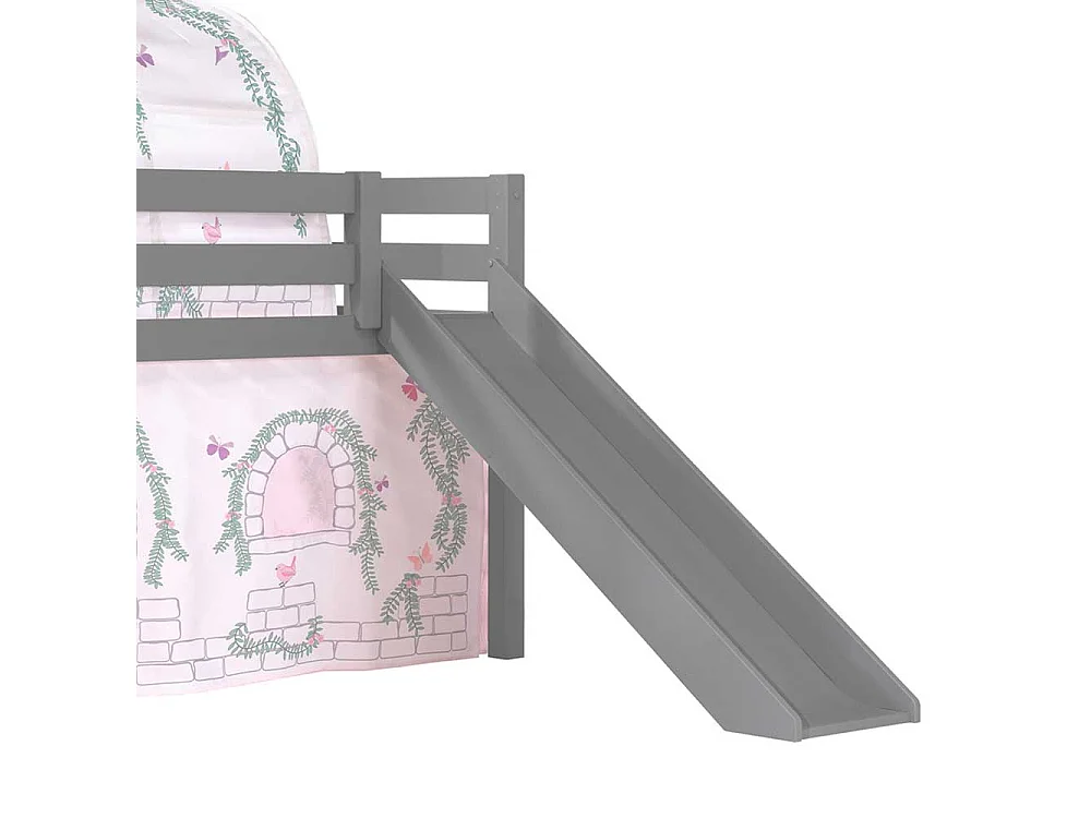 Rutschen Hochbett in Grau und Rosa Stofftunnel und Vorhang