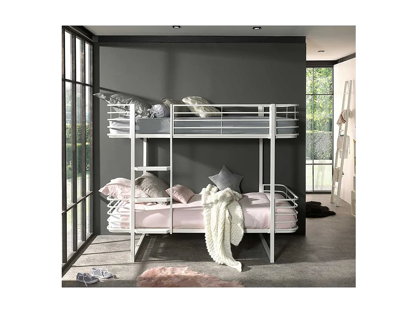 Kinderdoppelstockbett in Weiß Metall