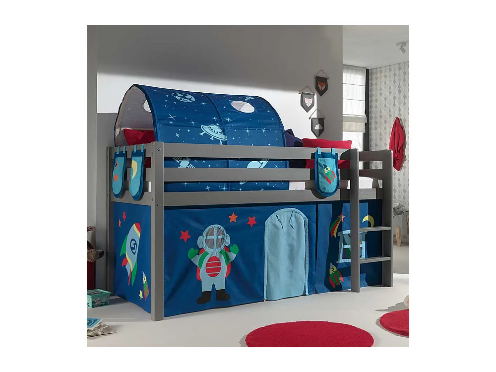 Abenteuerbett in Grau und Blau Astronaut Motiv