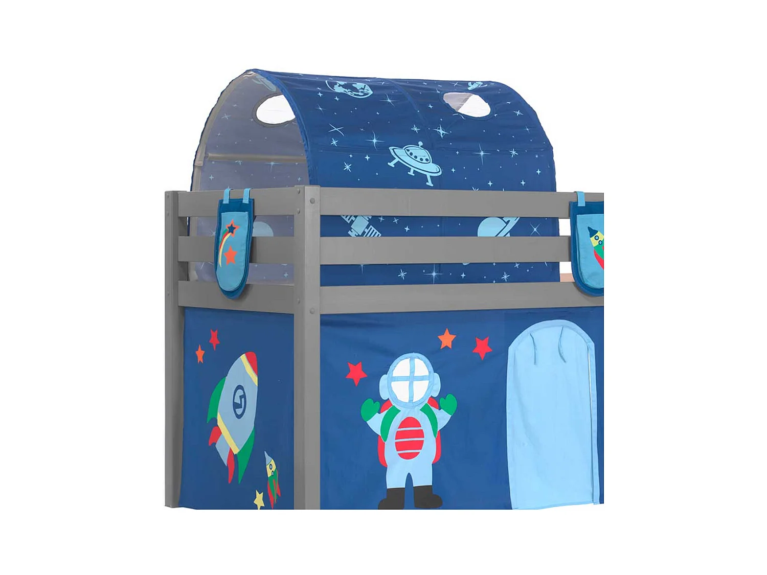Abenteuerbett in Grau und Blau Astronaut Motiv