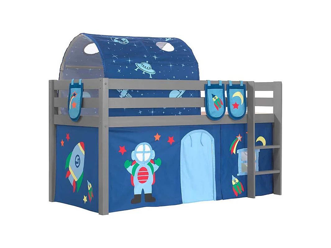 Abenteuerbett in Grau und Blau Astronaut Motiv