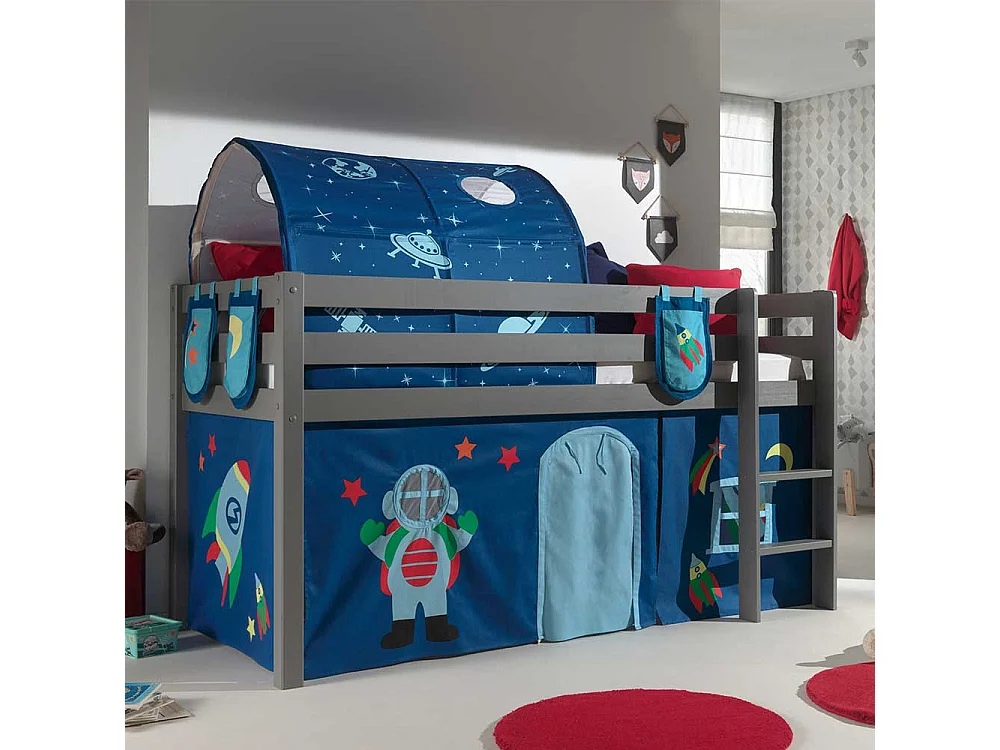 Abenteuerbett in Grau und Blau Astronaut Motiv