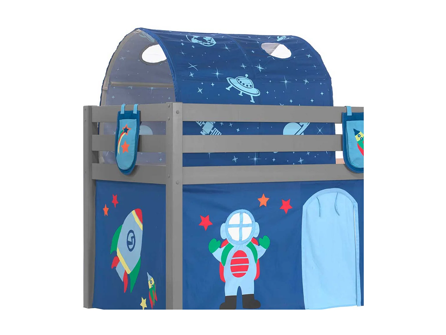 Abenteuerbett in Grau und Blau Astronaut Motiv