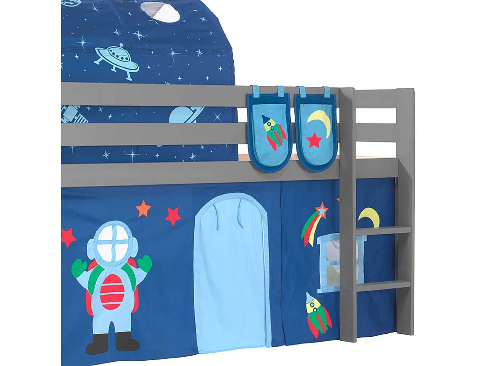 Abenteuerbett in Grau und Blau Astronaut Motiv