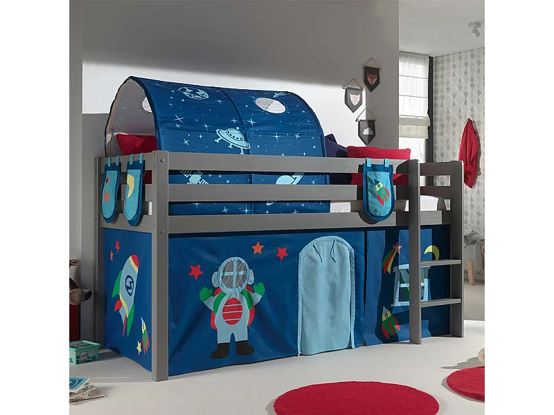 Abenteuerbett in Grau und Blau Astronaut Motiv